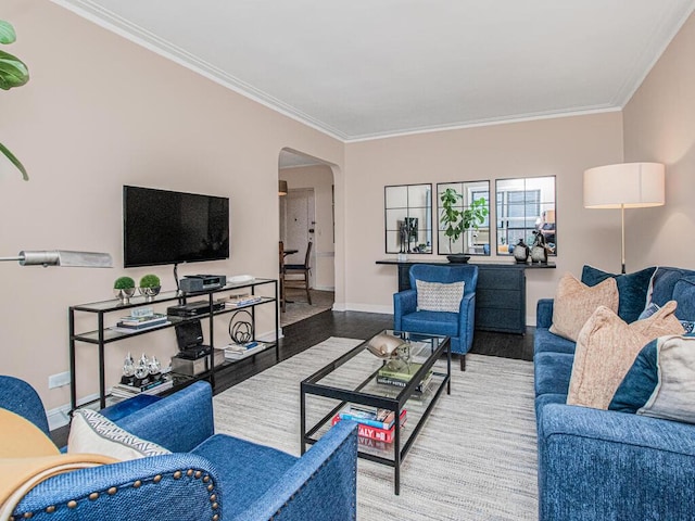 3015 Riverdale Ave Unit 6C, Bronx, NY 10463 - living area featuring arched walkways, ornamental molding, baseboards, and wood finished floors