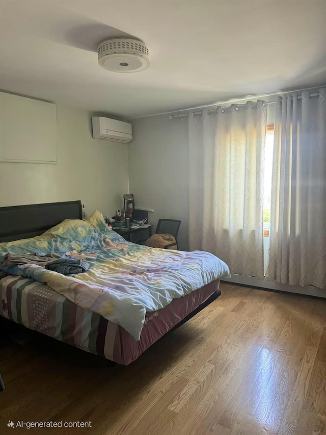 58-16 185th St, Fresh Meadows, NY 11365 - bedroom with an AC wall unit and wood finished floors