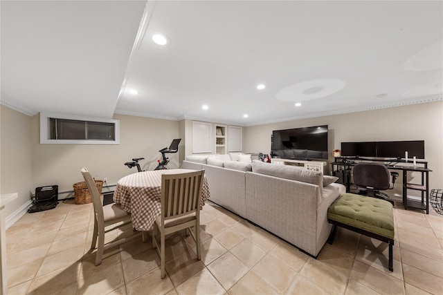 1229 Estates Ln Triplex, Unit Triplex, Bayside, NY 11360 - living area featuring crown molding, recessed lighting, and light tile patterned floors