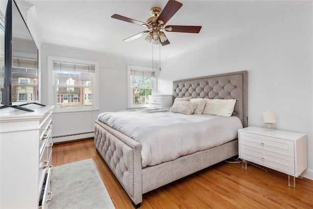 1229 Estates Ln Triplex, Unit Triplex, Bayside, NY 11360 - bedroom with a baseboard radiator, ornamental molding, light wood-style floors, and ceiling fan