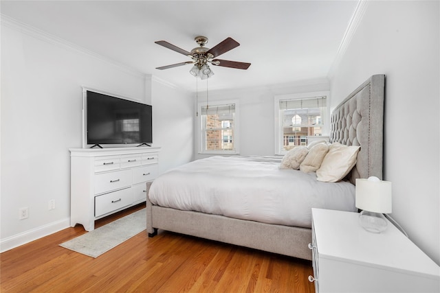 1229 Estates Ln Triplex, Unit Triplex, Bayside, NY 11360 - bedroom featuring crown molding, light wood-style floors, baseboards, and a ceiling fan