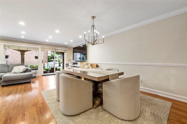 1229 Estates Ln Triplex, Unit Triplex, Bayside, NY 11360 - dining area featuring ornamental molding, light wood-type flooring, recessed lighting, a chandelier, and baseboards