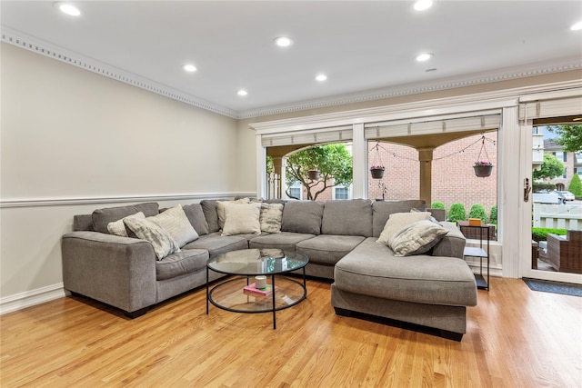 1229 Estates Ln Triplex, Unit Triplex, Bayside, NY 11360 - living area with crown molding, light wood-style floors, plenty of natural light, and recessed lighting