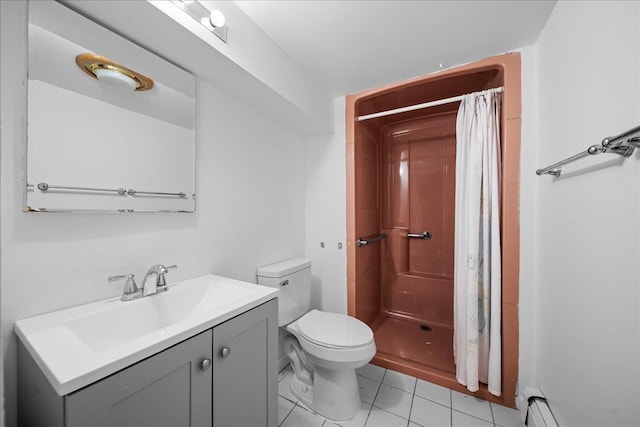 18 Stirrup Ln, Glen Cove, NY 11542 - full bathroom with toilet, vanity, tile patterned floors, and a shower with shower curtain