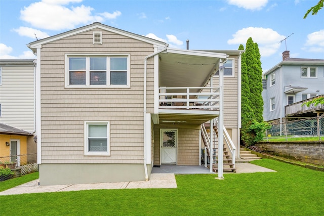 11 Parsons St, Harrison, NY 10528 - rear view of property featuring stairs, a wooden deck, and a patio