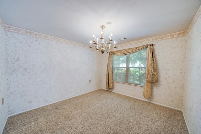 192 Theodore Dr, Coram, NY 11727 - unfurnished room with a chandelier, carpet flooring, and wallpapered walls