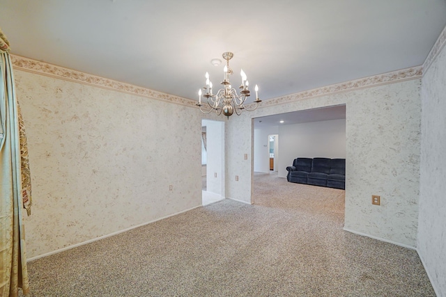 192 Theodore Dr, Coram, NY 11727 - carpeted spare room with wallpapered walls and a chandelier