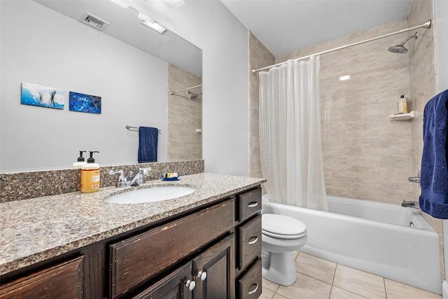 72 Greencrest Rd, Goshen, NY 10924 - bathroom with tile patterned floors, vanity, shower / tub combo with curtain, and toilet