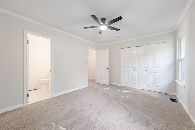 8 Moore Ln, Washingtonville, NY 10992 - unfurnished bedroom with crown molding, carpet flooring, a closet, baseboards, and ensuite bathroom
