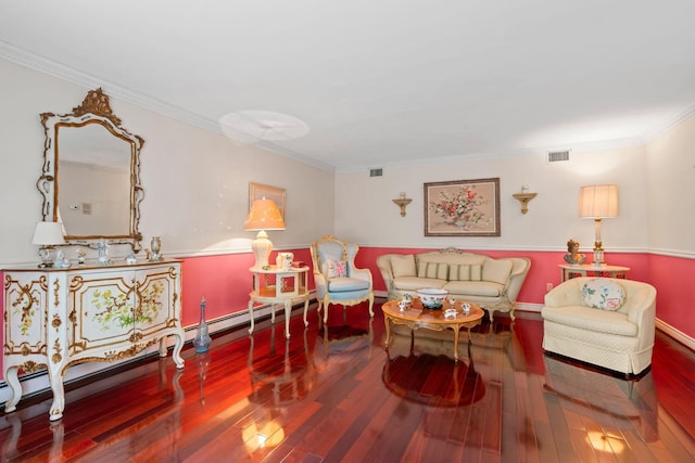 14 Battle Row, Old Bethpage, NY 11804 - living area featuring hardwood / wood-style floors and crown molding