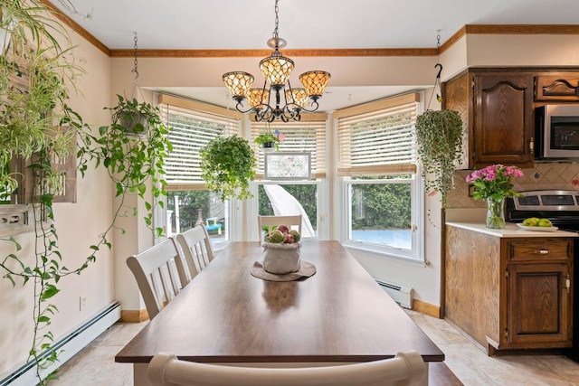 14 Battle Row, Old Bethpage, NY 11804 - dining space with a baseboard heating unit, plenty of natural light, and ornamental molding