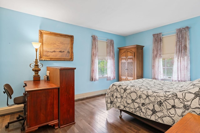 14 Battle Row, Old Bethpage, NY 11804 - bedroom with baseboard heating, wood-type flooring, and baseboards