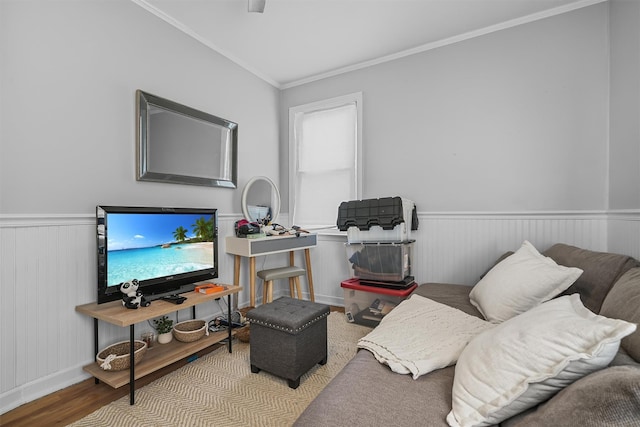 2808 Philip Ave, Bronx, NY 10465 - living room with wood finished floors, wainscoting, and crown molding