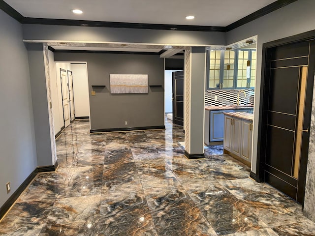 255 Central Ave Unit 202-A, Lawrence, NY 11559 - interior space with ornamental molding, dark marble finish floors, baseboards, and recessed lighting