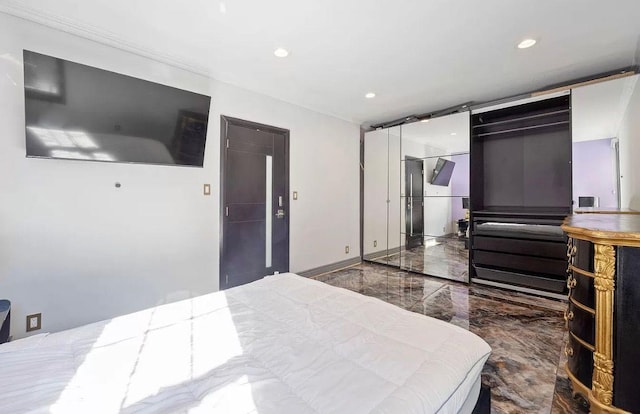 255 Central Ave Unit 202-A, Lawrence, NY 11559 - bedroom featuring marble tiled floors and recessed lighting