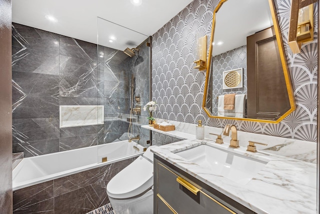 50 Sutton Pl S Unit 16F, New York Manhattan, NY 10022 - bathroom with bathtub / shower combination, toilet, recessed lighting, and vanity