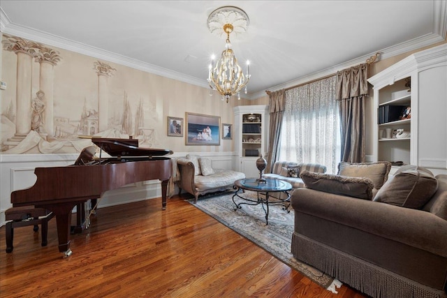 40 Carlisle Ln, East Islip, NY 11730 - living room with a chandelier, wood finished floors, and crown molding
