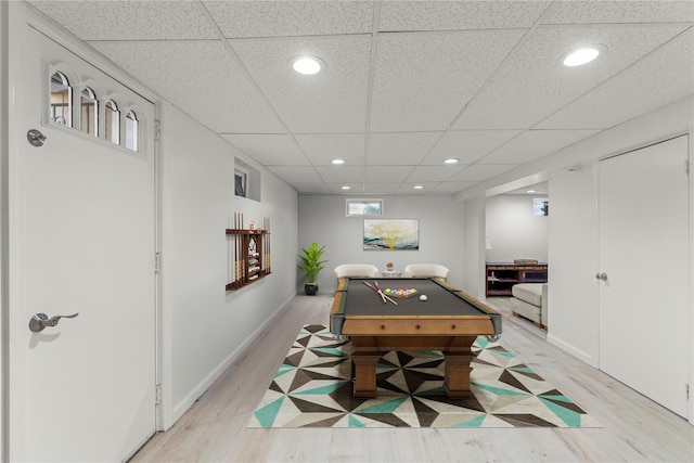 64 Chester Rd, Lynbrook, NY 11563 - game room featuring recessed lighting, light wood-type flooring, billiards, a paneled ceiling, and baseboards