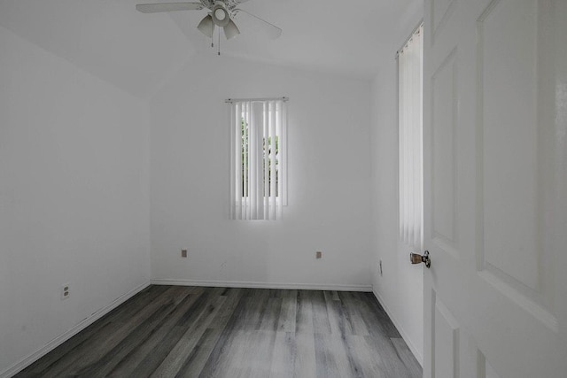 5 Charles St, Selden, NY 11784 - empty room featuring wood finished floors, a ceiling fan, lofted ceiling, and baseboards