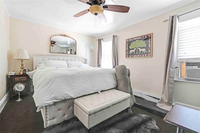 225-35 106th Ave, Queens Village, NY 11429 - carpeted bedroom with baseboard heating, baseboards, ceiling fan, and cooling unit