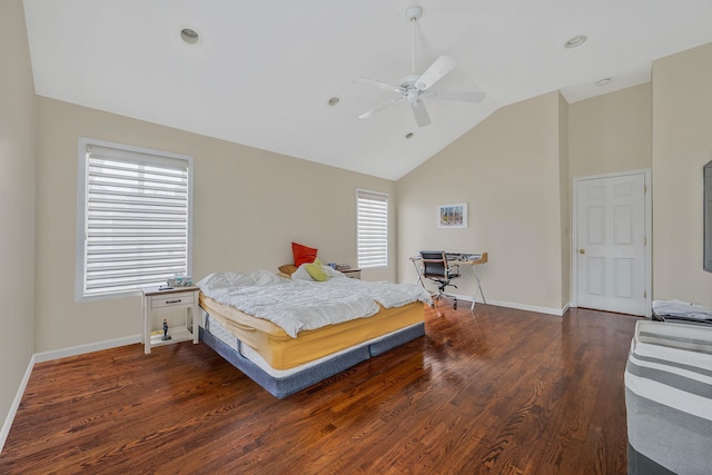 5 Willets Dr, Syosset, NY 11791 - bedroom with wood finished floors, baseboards, high vaulted ceiling, and a ceiling fan