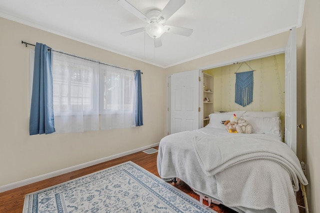 5 Willets Dr, Syosset, NY 11791 - bedroom featuring baseboards, wood finished floors, crown molding, and a ceiling fan