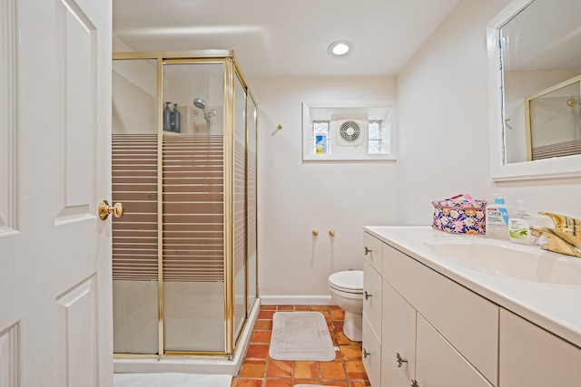 5 Willets Dr, Syosset, NY 11791 - bathroom with vanity, toilet, a shower stall, and tile patterned flooring