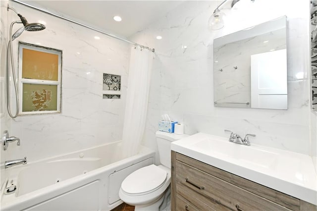 11 Brookview Blvd, Chestnut Ridge, NY 10977 - bathroom with vanity, toilet, shower / bath combo, and tile walls