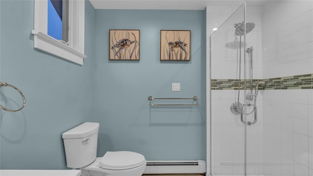 110 Driscoll Ave, Rockville Centre, NY 11570 - full bathroom featuring baseboard heating, toilet, and a shower stall