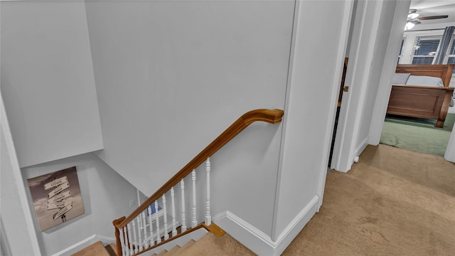 110 Driscoll Ave, Rockville Centre, NY 11570 - stairs with carpet, baseboards, and ceiling fan