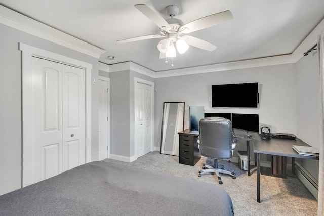 460 Old Town Rd Unit 25N, Port Jefferson Station, NY 11776 - office space featuring carpet flooring, ceiling fan, ornamental molding, baseboards, and baseboard heating