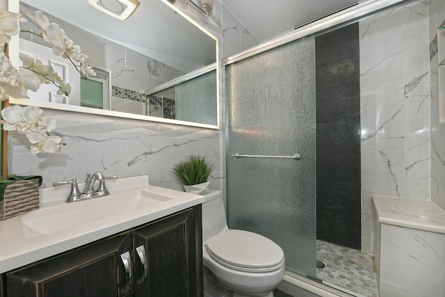 6 Country Ct, Farmingdale, NY 11735 - full bathroom with toilet, a shower stall, vanity, and tile walls