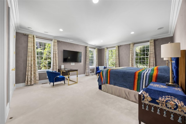 47 Valley Rd, Old Westbury, NY 11568 - bedroom featuring crown molding, carpet, baseboards, and recessed lighting