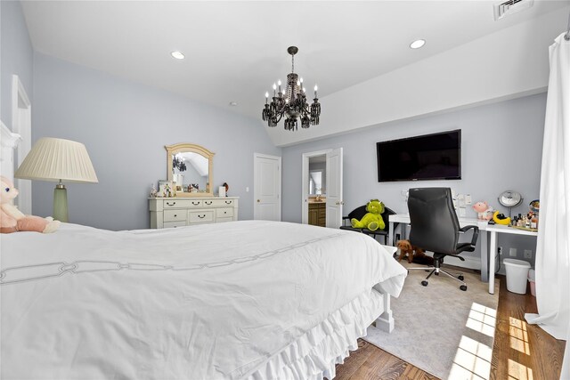 47 Valley Rd, Old Westbury, NY 11568 - bedroom featuring a chandelier, wood finished floors, and recessed lighting