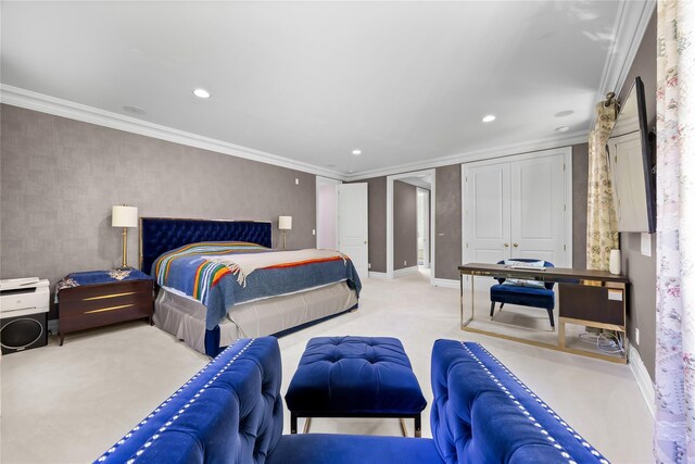 47 Valley Rd, Old Westbury, NY 11568 - bedroom featuring ornamental molding, recessed lighting, baseboards, and carpet