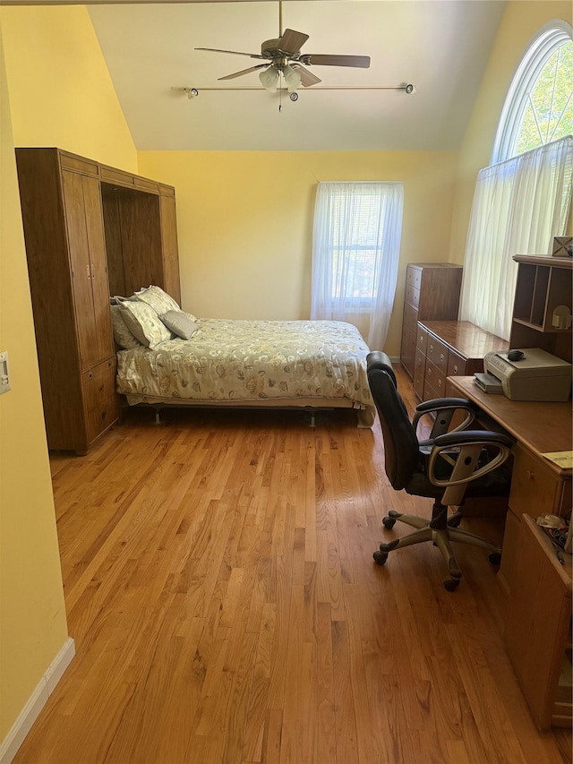 12 Rosell Ct, Lagrangeville, NY 12540 - bedroom featuring lofted ceiling, light wood-style flooring, an office area, and ceiling fan