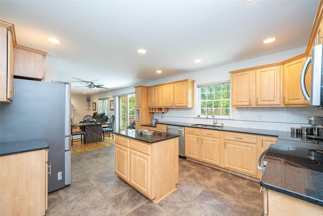 10 Wyche Way, Ossining, NY 10562 - kitchen featuring light brown cabinets, a sink, appliances with stainless steel finishes, healthy amount of natural light, and recessed lighting