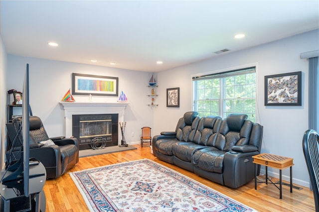 10 Wyche Way, Ossining, NY 10562 - living room with light wood-style flooring, a glass covered fireplace, and recessed lighting