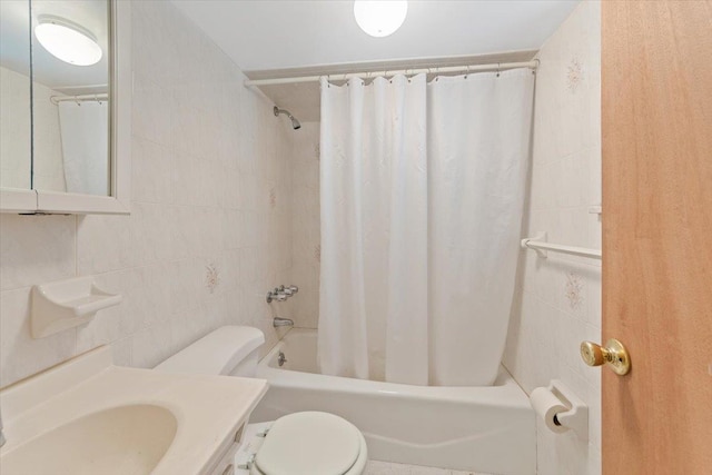 1856 Edison Ave, Bronx, NY 10461 - full bathroom featuring toilet, tile walls, shower / bath combination with curtain, and vanity