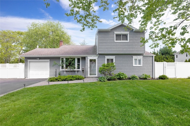 651 Hyman Ave, Bay Shore, NY 11706 - view of front of property with an attached garage, asphalt driveway, and a chimney