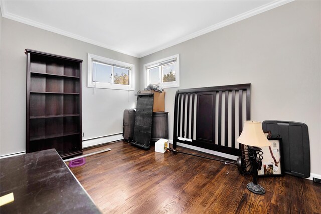 651 Hyman Ave, Bay Shore, NY 11706 - office featuring baseboard heating, wood finished floors, and ornamental molding