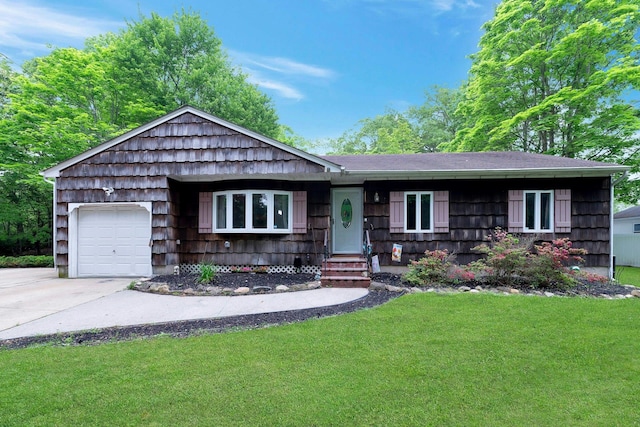 522 Starlight Dr, Shirley, NY 11967 - single story home with a front yard, concrete driveway, and an attached garage