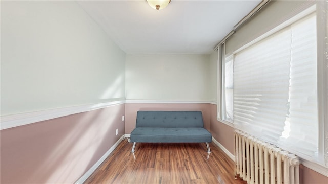 105 Pilgrim Pl, Valley Stream, NY 11580 - living area with radiator, wood finished floors, and baseboards