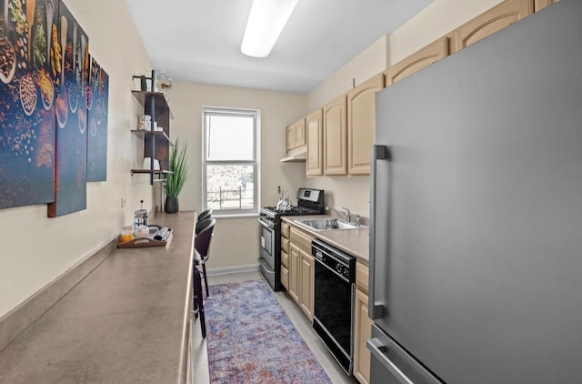 1 Bronxville Rd Unit 6M, Bronxville, NY 10708 - kitchen with appliances with stainless steel finishes, light brown cabinetry, a sink, under cabinet range hood, and baseboards