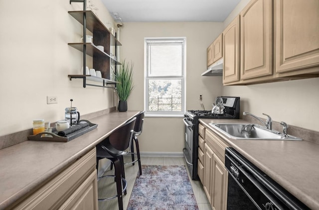 1 Bronxville Rd Unit 6M, Bronxville, NY 10708 - kitchen featuring stainless steel gas range, a sink, under cabinet range hood, light brown cabinets, and dishwasher