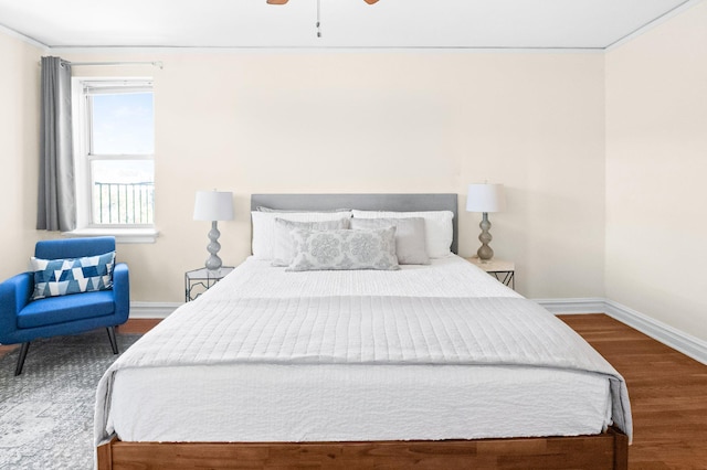 1 Bronxville Rd Unit 6M, Bronxville, NY 10708 - bedroom with baseboards, wood finished floors, and ceiling fan