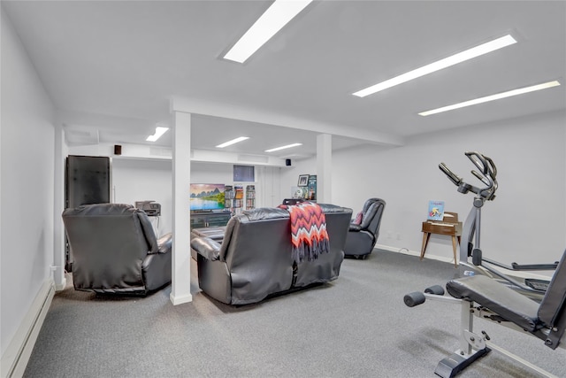 61 Maple Dr, New Hyde Park, NY 11040 - workout area with carpet, baseboards, and a baseboard radiator