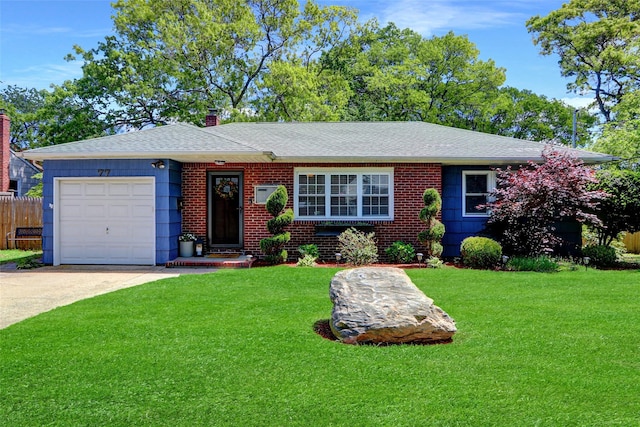 77 N Prospect Ave, Patchogue, NY 11772 - view of front of property with a chimney, an attached garage, roof with shingles, and concrete driveway