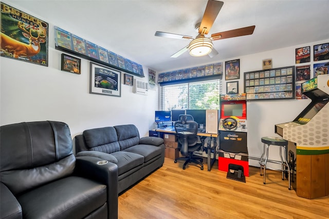 5 Firwood Dr, Farmingville, NY 11738 - office featuring wood finished floors, a baseboard radiator, and a ceiling fan