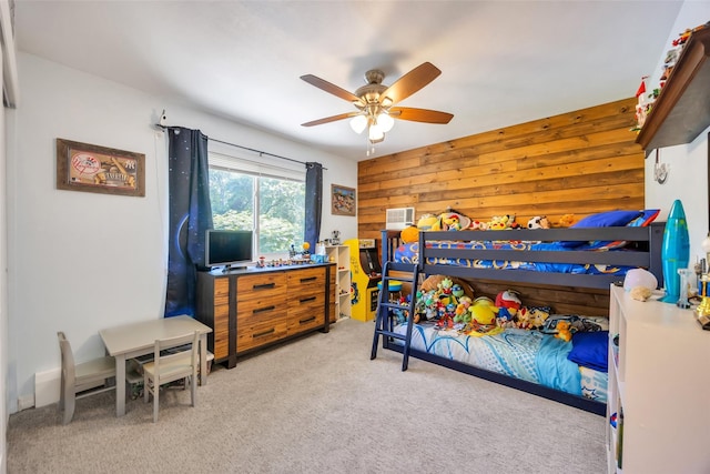 5 Firwood Dr, Farmingville, NY 11738 - bedroom with carpet floors, wooden walls, and a ceiling fan